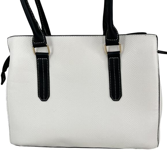Adrienne Vittadini Madison Avenue Collection Satchel Lock White Black - Picture 10 of 16